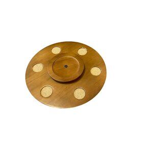 Vintage Hellerware Wooden Lazy Susan With Cork Inserts - Made In Taiwan